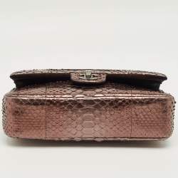 Pre Owned Chanel Metallic Python Medium Classic Double Flap Bag