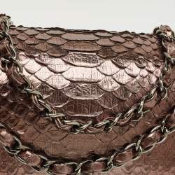 Pre Owned Chanel Metallic Python Medium Classic Double Flap Bag