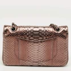 Pre Owned Chanel Metallic Python Medium Classic Double Flap Bag