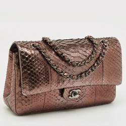 Pre Owned Chanel Metallic Python Medium Classic Double Flap Bag