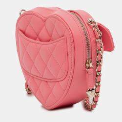 Pre Owned Chanel Pink Mini Lambskin CC in Love Heart Crossbody