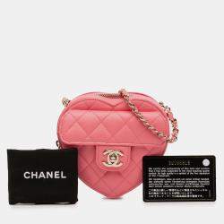 Pre Owned Chanel Pink Mini Lambskin CC in Love Heart Crossbody