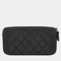 Pre Owned Chanel Black Small Quilted Caviar Boy Clutch With Chain