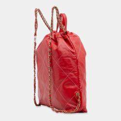 Pre Owned Chanel Red Large Shiny Quilted Calfskin 22 Backpack