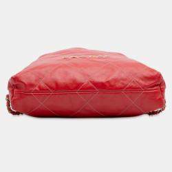 Pre Owned Chanel Red Large Shiny Quilted Calfskin 22 Backpack