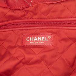 Pre Owned Chanel Red Large Shiny Quilted Calfskin 22 Backpack