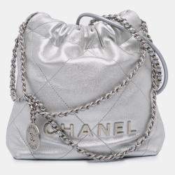 Pre Owned Chanel Silver Mini Metallic Calfskin 22 Satchel