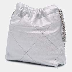 Pre Owned Chanel Silver Mini Metallic Calfskin 22 Satchel