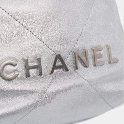 Pre Owned Chanel Silver Mini Metallic Calfskin 22 Satchel