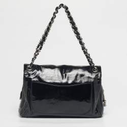 Pre Owned Chanel Black Patent Leather Luxe Ligne Flap Bag