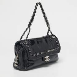 Pre Owned Chanel Black Patent Leather Luxe Ligne Flap Bag