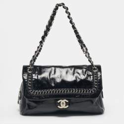 Pre Owned Chanel Black Patent Leather Luxe Ligne Flap Bag