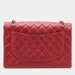 Pre Owned Chanel Red Maxi Classic Caviar Single Flap