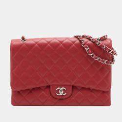 Pre Owned Chanel Red Maxi Classic Caviar Single Flap