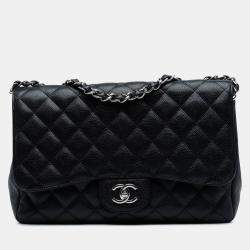 Pre Owned Chanel Black Jumbo Classic Caviar Single Flap