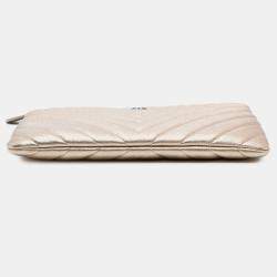 Pre Owned Chanel Gold Medium Chevron Metallic Calfskin O Case Clutch