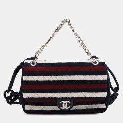 Pre Owned Chanel Multicolor Jumbo Stripe Jersey Felt and Rope Flap
