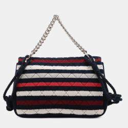 Pre Owned Chanel Multicolor Jumbo Stripe Jersey Felt and Rope Flap