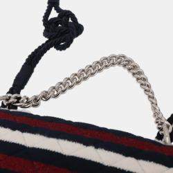 Pre Owned Chanel Multicolor Jumbo Stripe Jersey Felt and Rope Flap