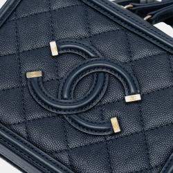 Pre Owned Chanel Navy Blue Small Caviar CC Filigree Vanity Case