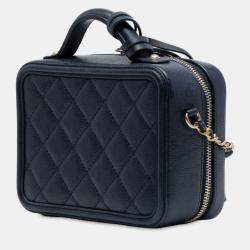 Pre Owned Chanel Navy Blue Small Caviar CC Filigree Vanity Case
