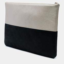 Pre Owned Chanel Black Gold Medium Bicolor Caviar and Iridescent Calfskin O Case Clutch