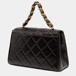 Pre Owned Chanel Black CC Quilted Lambskin Handbag