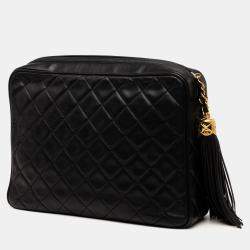 Pre Owned Chanel Black Medium CC Quilted Lambskin Tassel Camera Bag