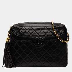 Pre Owned Chanel Black Medium CC Quilted Lambskin Tassel Camera Bag