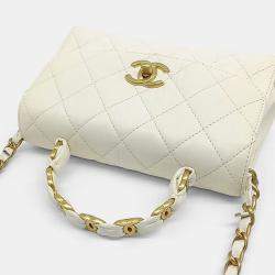 Pre Owned Chanel White Leather Top Handle Mini Crossbody Bag