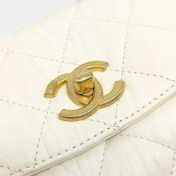 Pre Owned Chanel White Leather Top Handle Mini Crossbody Bag