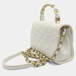 Pre Owned Chanel White Leather Top Handle Mini Crossbody Bag