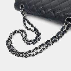 Pre Owned Chanel Black Leather Caviar Classic Medium