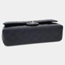 Pre Owned Chanel Black Leather Caviar Classic Medium