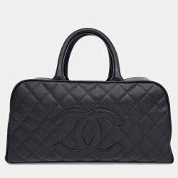 Pre Owned Chanel Black Leather Caviar Tote Bag