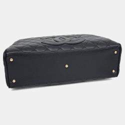 Pre Owned Chanel Black Leather Caviar Tote Bag