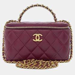 Pre Owned Chanel Burgundy Leather Top Handle Vanity Crossbody Bag