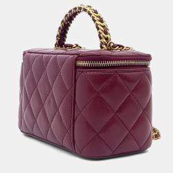 Pre Owned Chanel Burgundy Leather Top Handle Vanity Crossbody Bag