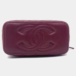Pre Owned Chanel Burgundy Leather Top Handle Vanity Crossbody Bag