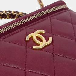 Pre Owned Chanel Burgundy Leather Top Handle Vanity Crossbody Bag