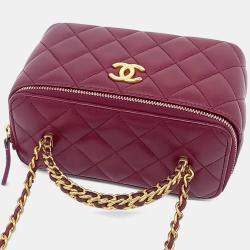 Pre Owned Chanel Burgundy Leather Top Handle Vanity Crossbody Bag