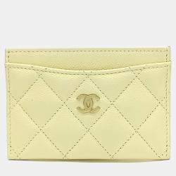 Pre Owned Chanel Yellow Leather Caviar Card Holder