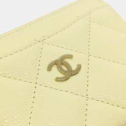 Pre Owned Chanel Yellow Leather Caviar Card Holder