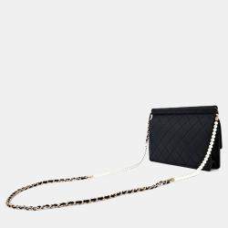 Pre Owned Chanel Black Leather pearl chain shoulder bag