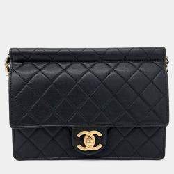 Pre Owned Chanel Black Leather pearl chain shoulder bag