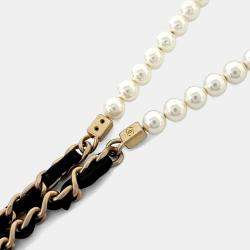 Pre Owned Chanel Black Leather pearl chain shoulder bag