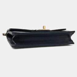 Pre Owned Chanel Black Leather pearl chain shoulder bag