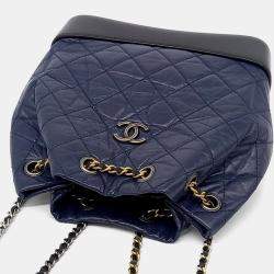 Pre Owned Chanel Black Blue Leather Gabrielle Backpack