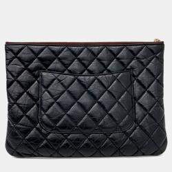 Pre Owned Chanel Black Leather Vintage Clutch New Medium