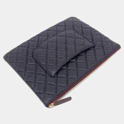 Pre Owned Chanel Black Leather Caviar Clutch New Medium